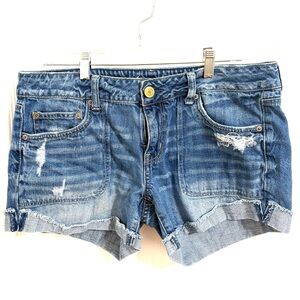 American Eagle Blue Jean Shorts with Frayed Hem